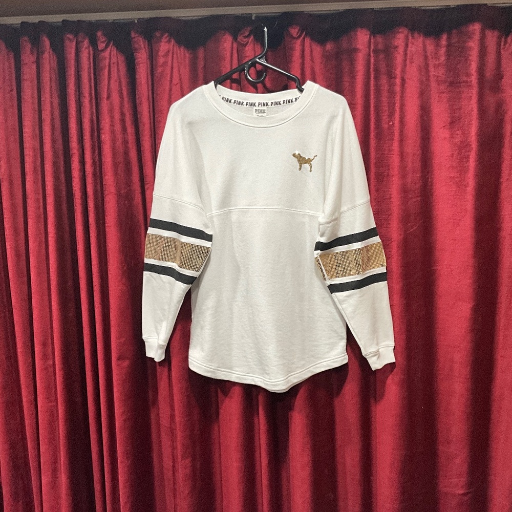 PINK Oversized White Logo Bling T-Shirt
